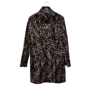VTG Etcetera Coat Womens 12 Brown Leopard Animal Print Trench Double Breasted